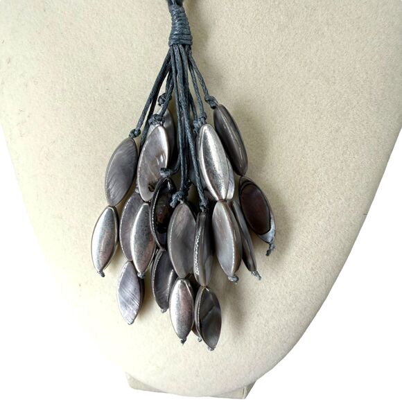 J. Jill Shell Necklace Abalone Sculpted Pendant Tassel Braided Adjustable 30" - Picture 7 of 9